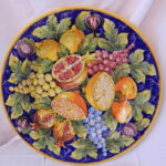 Piatto in ceramica decoro limoni e melograno